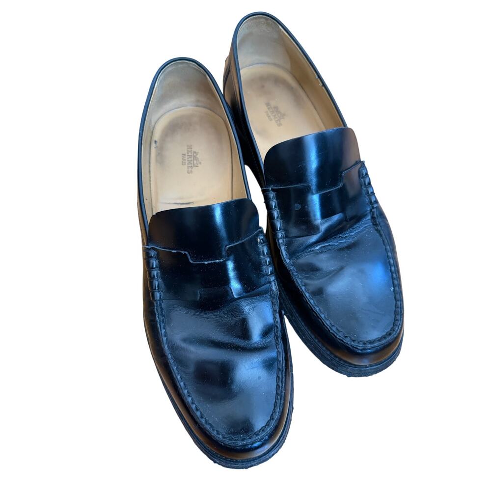 Hermes Black Leather Luc Loafers